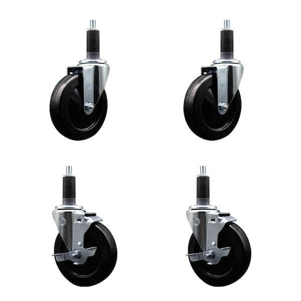 Service Caster 5'' Soft Rubber Wheel Swivel 1-1/8'' Expanding Stem Caster Set 2 Brakes, 4PK SCC-EX20S514-SRS-2-TLB-2-118 - main
